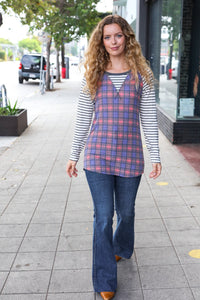 Feeling Playful Plaid/Stripe Outseam Stitch Elbow Patch Pullover