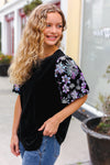 Feeling Glamorous Black Floral Sequin Puff Sleeve Velvet Top