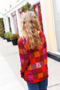 You Got This Burgundy Checker Plaid Print Hacci Knit Top