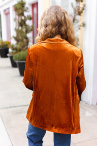 Holiday Stunner Rust Velvet Lapel Blazer