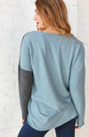 Blue & Grey Half and Half Slub Rib Button Top