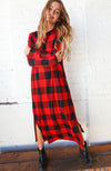 Buffalo Plaid Side Slit Maxi-Length Dress