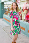 Feeling Bold Fuchsia & Green Abstract Floral Print Dress