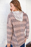 Beige Striped Animal Print Drawstring Hoodie