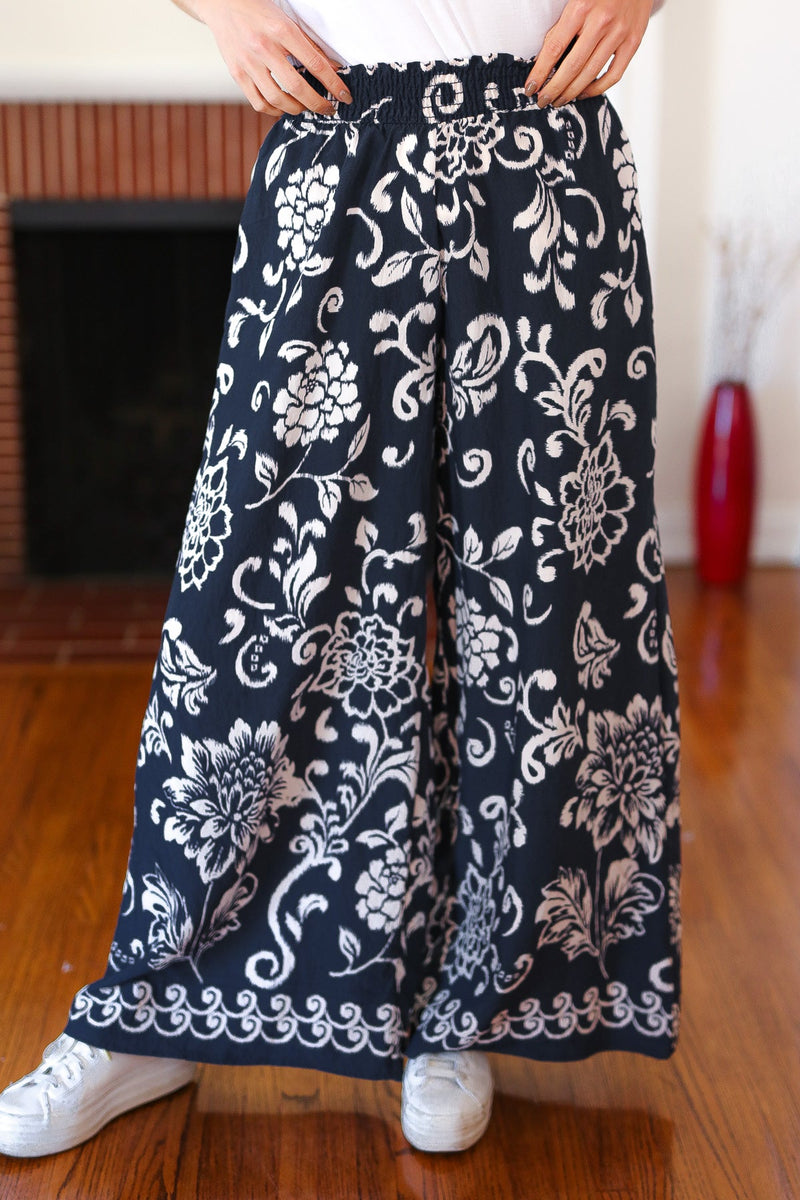 You Got This Black Paisley Floral Smocked Waist Palazzo Pants