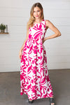 Magenta & White Floral Fit and Flare Sleeveless Maxi Dress