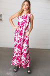 Magenta & White Floral Fit and Flare Sleeveless Maxi Dress