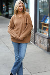 Stay Awhile Camel Drop Shoulder Melange Sweater