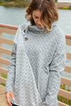 Jacquard Asymmetrical Cowl Neck Button Sweater