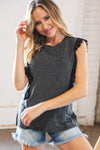 Charcoal Distressed Sleeveless Crochet Lace Top