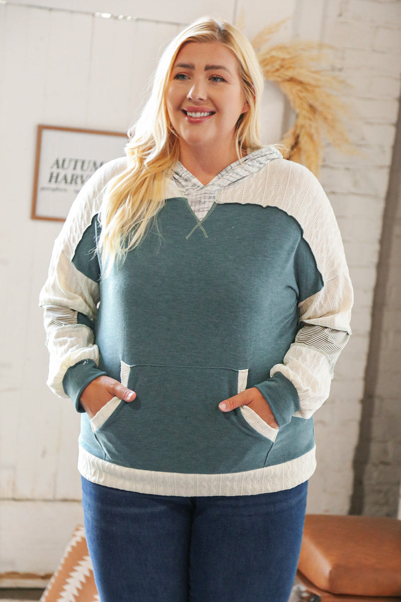 Hunter Green Two-Tone Slub Triangle Cable Sweater Hoodie