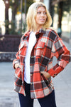 On My Way Up Rust Plaid Flannel Button Down Shacket