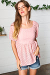 Mauve Eyelet Puff Sleeve Babydoll Top