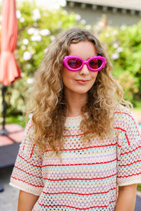 Fuchsia Oval Cat Eye Scalloped Sunglasses