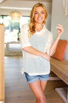 Can't Look Away Oatmeal Netted Crochet Collared Sweater Top