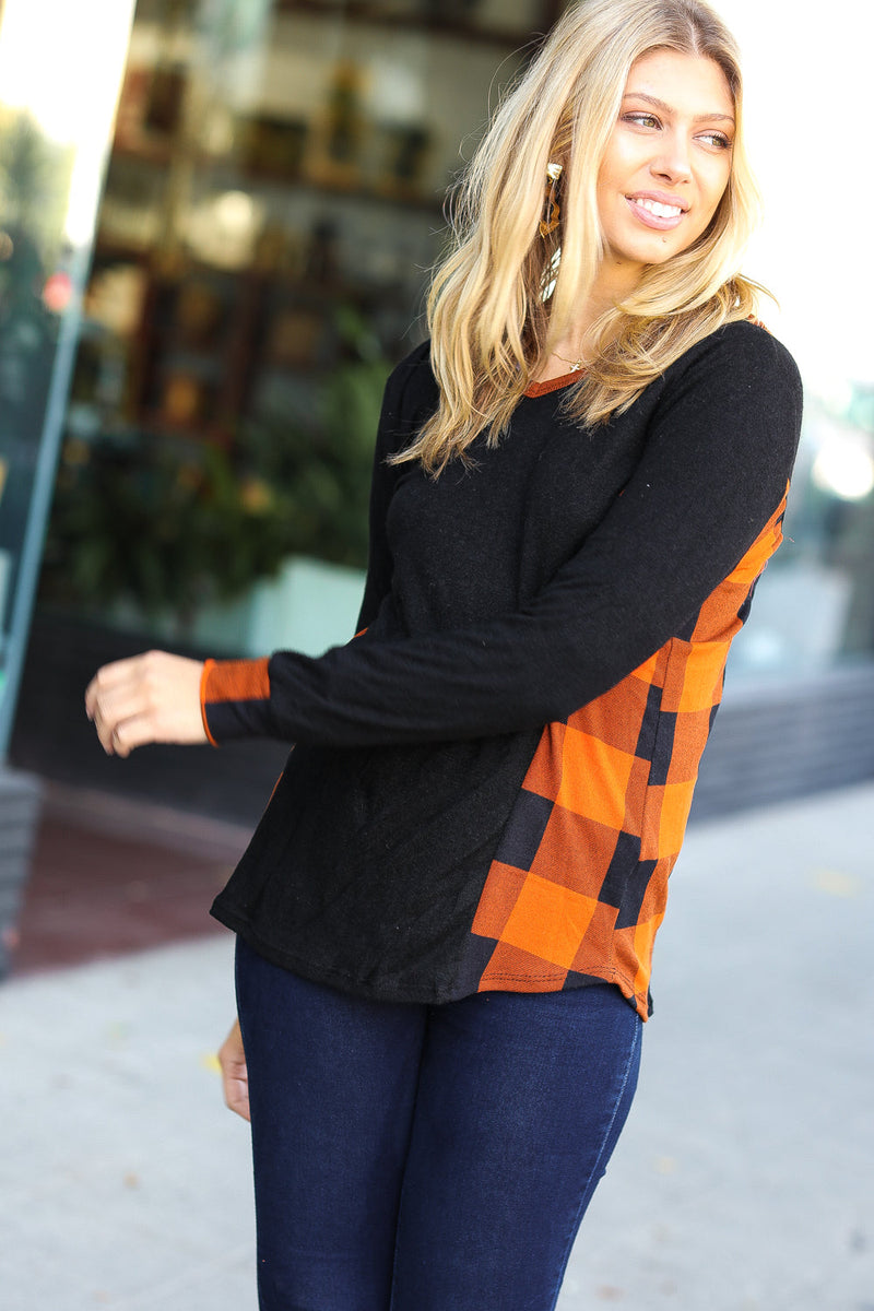 Black & Rust Plaid Hacci Knit Hoodie