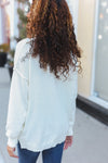 Lock Eyes Ivory Notched Neck With Patch Oversized Sweater