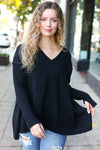 Casual Chic Black Oversized V Neck Rib Knit Sweater