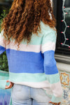 Love Found Mohair Mint/Blue Stripe Rib Knit Tunic Sweater