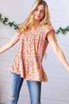 Sunset Floral Print Ruffle Tiered Keyhole Top