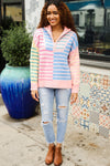 Perfectly Poised Blush & Blue Stripe Half Zip Up Oversized Sweater