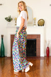 Stand Out Navy & Green Abstract Print Smocked Waist Palazzo Pants