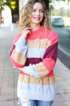 Fall For You Rust Multicolor Stripe Cable Knit Mock Neck Sweater