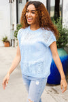 The Perfect Find Sky Blue Dolman Short Sleeve Crochet Sweater Top