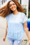 The Perfect Find Sky Blue Dolman Short Sleeve Crochet Sweater Top