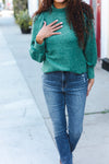 Stay Awhile Green Brushed Melange Puff Short Sleeve Sweater