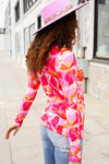 Find Love Red/Pink Fitted Floral Print Buttery Soft Knit Top