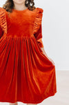 Pumpkin Spice Velvet Ruffle Twirl Dress