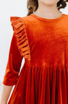 Pumpkin Spice Velvet Ruffle Twirl Dress