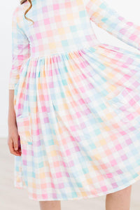 Pastel Plaid 3/4 Sleeve Pocket Twirl Dress