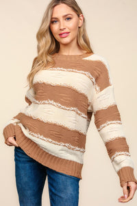 Haptics Striped Contrast Distressed Sweater