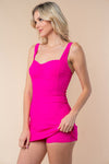 Ruched Swim Dress with Removable Bra Pads in Neon Magenta