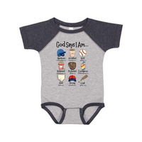 Baseball God Says I Am Infant Raglan Bodysuit