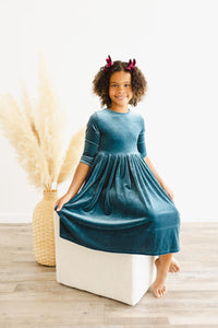 Denim Blue Velvet Twirl Dress