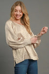 Umgee Wrinkled Round Neck Lantern Sleeve Blouse