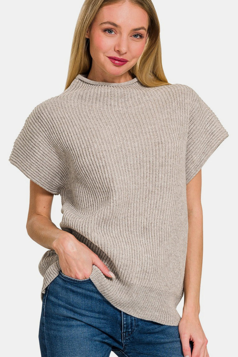 Zenana Short Sleeve Mock Neck Sweater