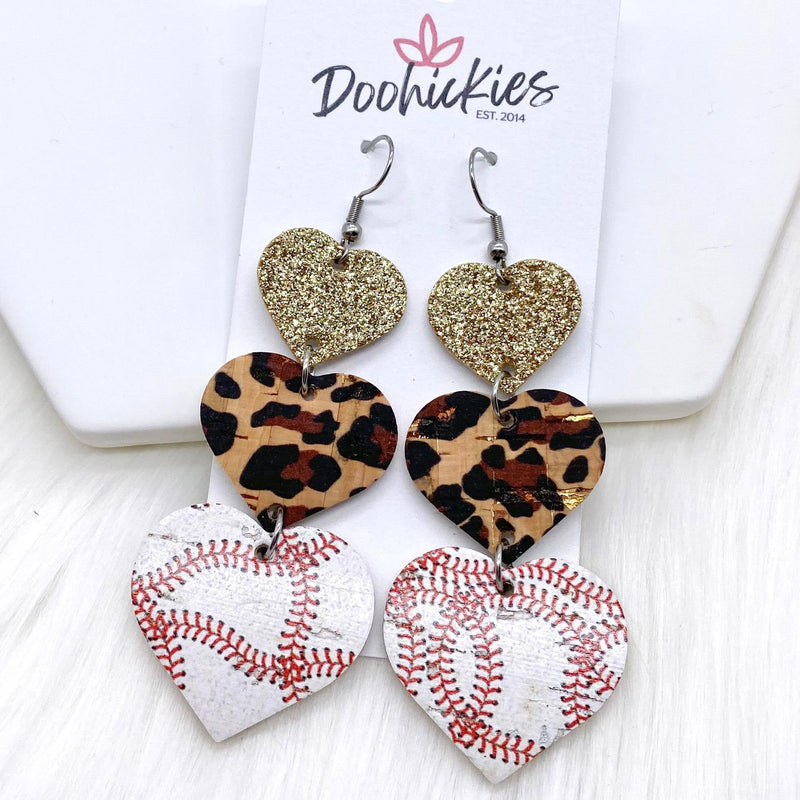 3" Custom Baseball Love Waterfall Drops -Sports Earrings