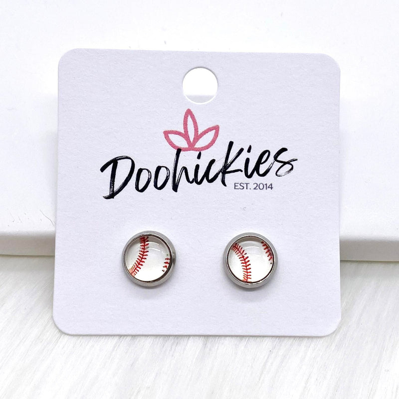 Vintage Baseball in Stainless Steel Settings -Sports Earrings