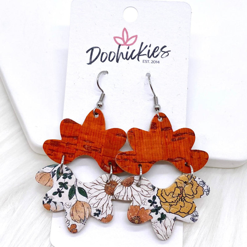 2.5" Orange & Fall Feels Floral Blossom Corkies -Earrings