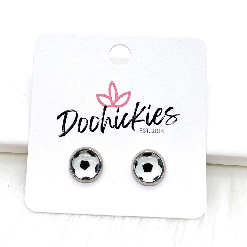 New Soccer Balls in Stainless Steel Settings -Sports Earrings