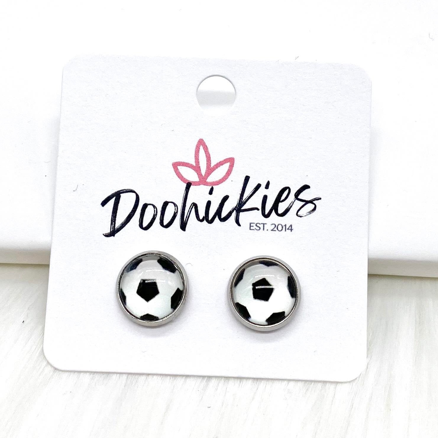 New Soccer Balls in Stainless Steel Settings -Sports Earrings