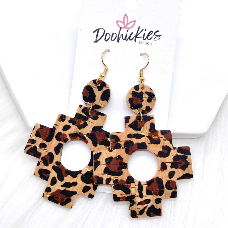 2.5" Metallic Gold Leopard Aztec Corkies -Earrings