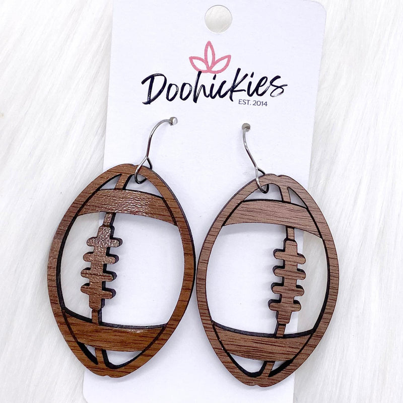 Wood Cutout Football Collection-Sports Earrings