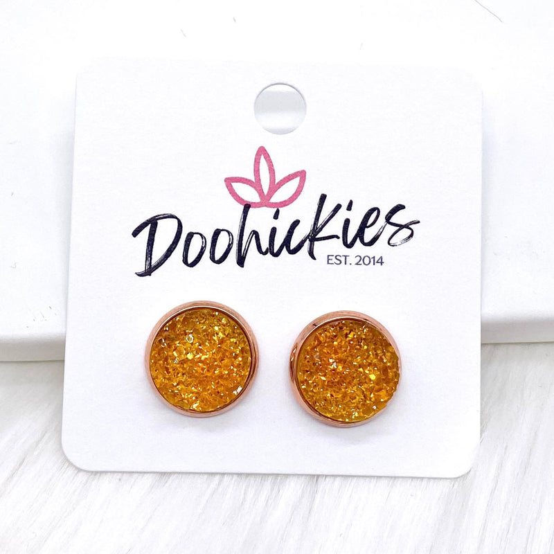 12mm Autumn Sparkle Singles in Rose Gold Settings -Fall Earrings