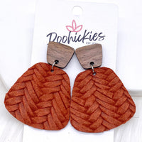 2" Walnut & Fall Braided Jasmine Dangles -Fall Leather Earrings