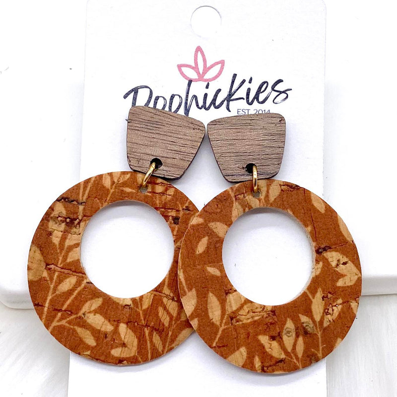 2" Walnut & Fall Willow Lil' O Dangles- Fall Cork Earrings